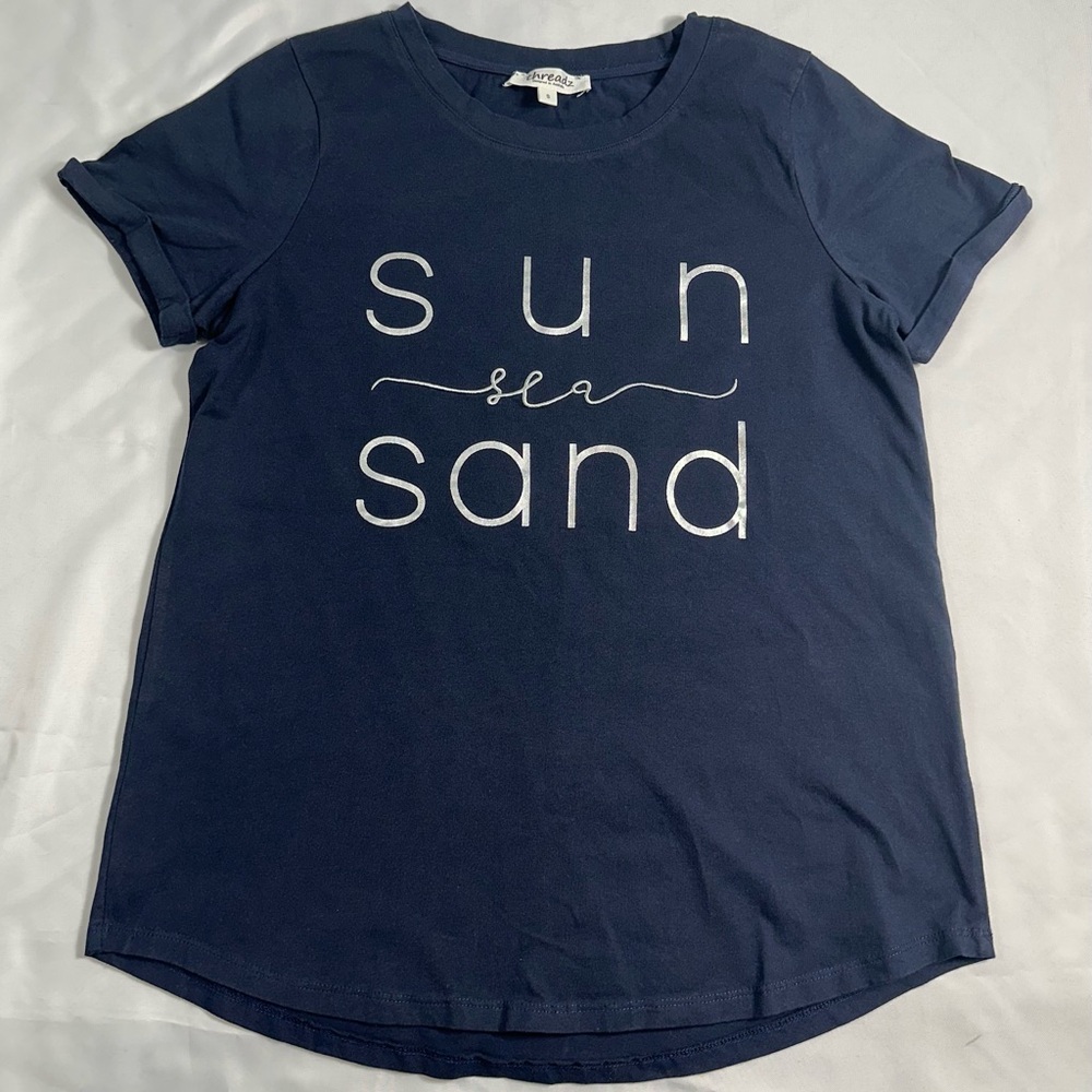 Australian brand Navy Blue Woman’s Shirt with 'Sun Sea Sand' Print